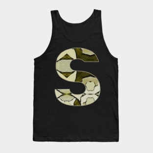 Letter S Monogram Initial Olive Green Pearl White Aesthetic Abstract Pattern Painting On Canvas Tank Top